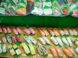 Plastic sushi and sashimi. Plastic sushi and sashimi.
